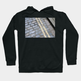 Double yellow lines on cobbled street oil paint effect. Hoodie